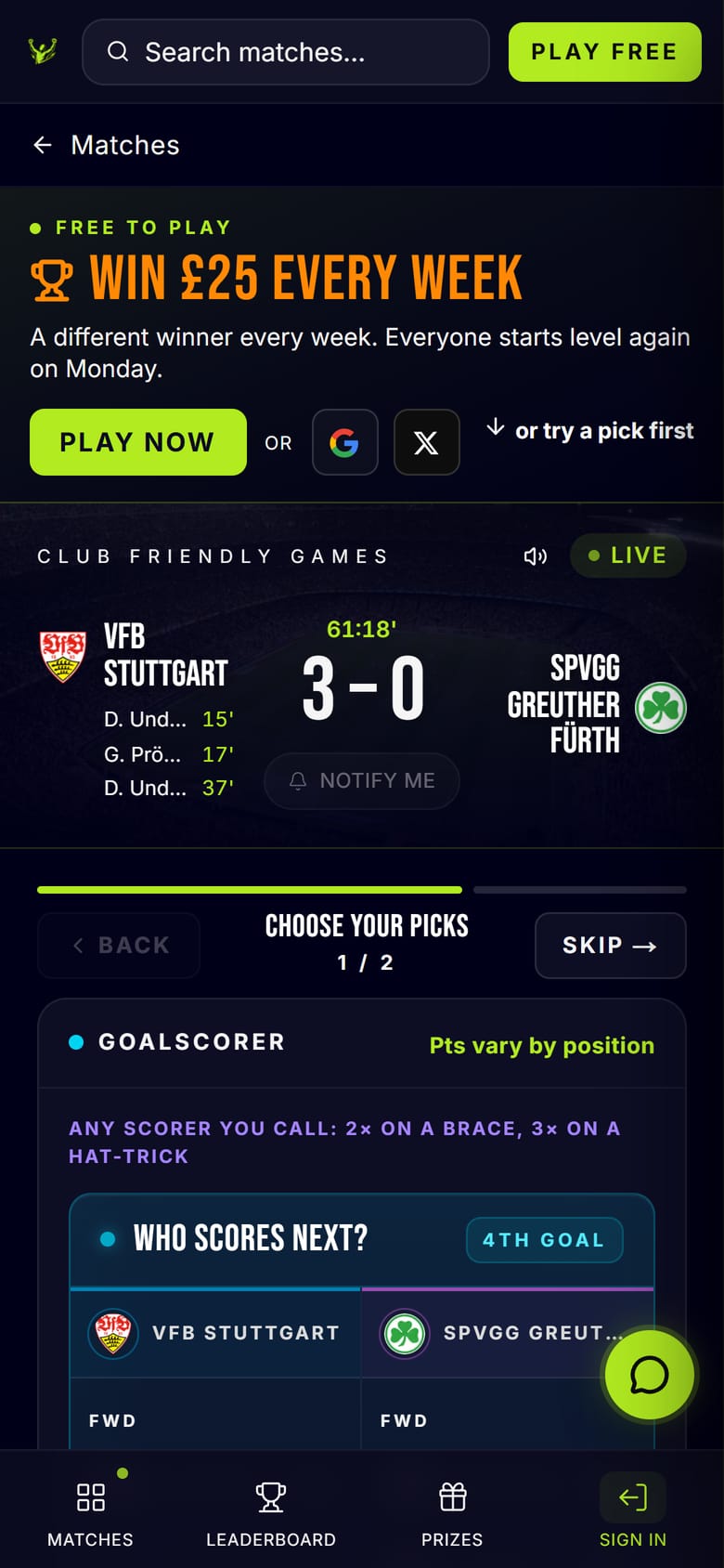 A live match on CalledItMate