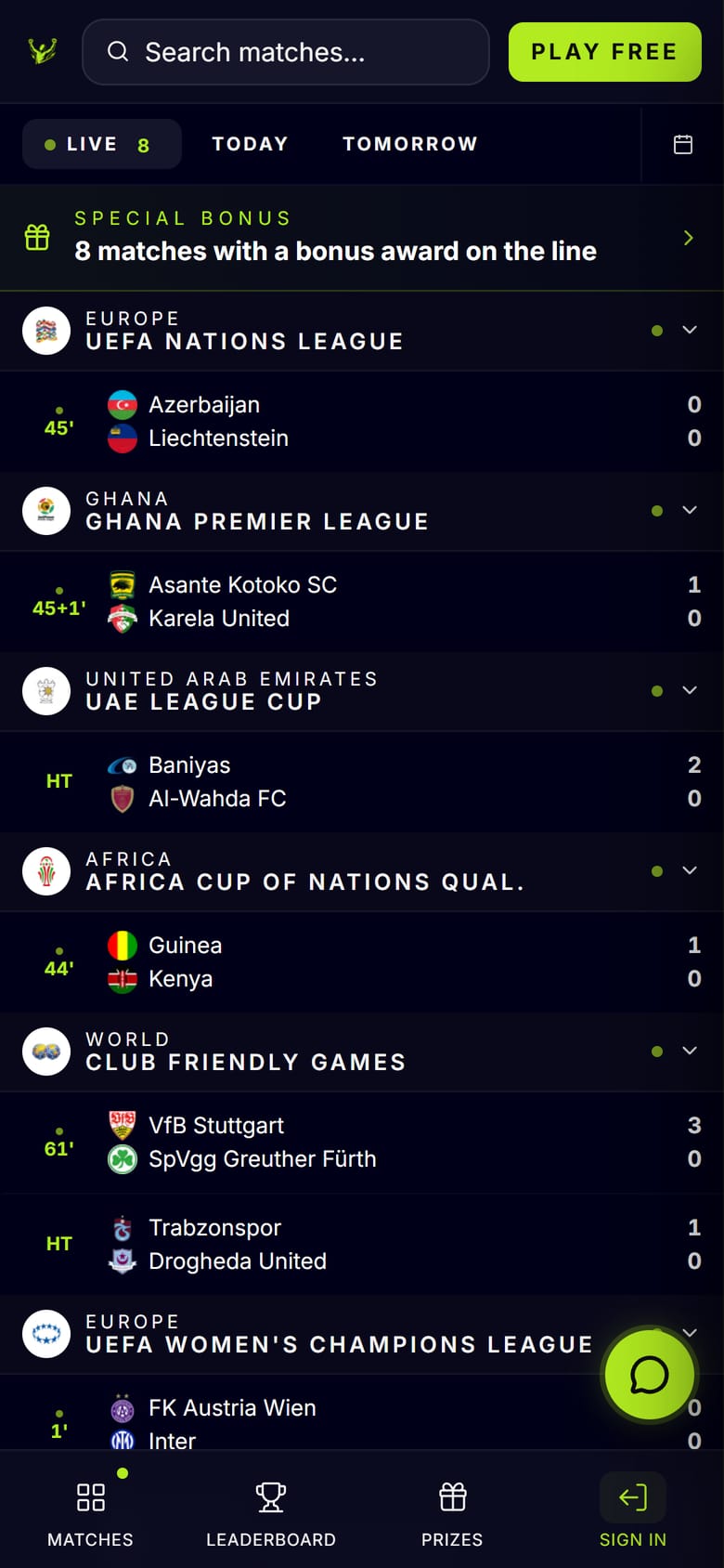 Live matches on CalledItMate